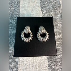 Vtg Monet Silver textured pierced earrings Unique design